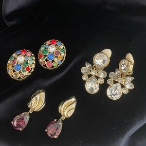Three Elegant Multicolor and Gold Earrings Sets with Clip backing.